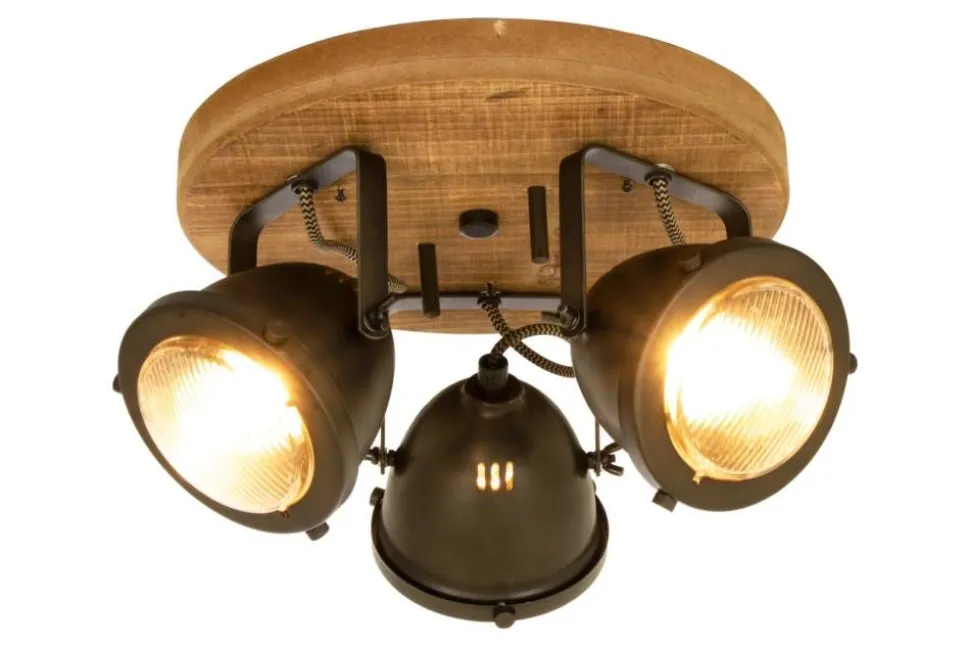 Aneta Lighting kattospotti Alaska 3-os. antiikkipuu/raudanharmaa