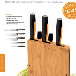 Fiskars Functional Form veitsitukki bambu (sis. 5 veistä)
