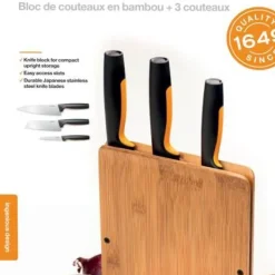 Fiskars Functional Form veitsitukki bambu (sis. 3 veistä)