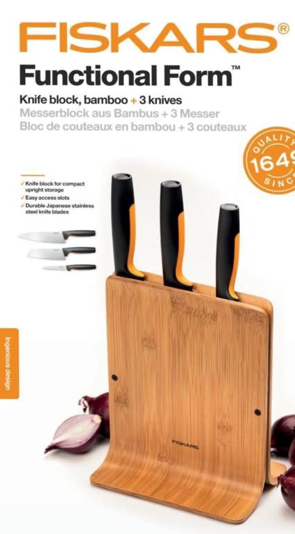 Fiskars Functional Form veitsitukki bambu (sis. 3 veistä)
