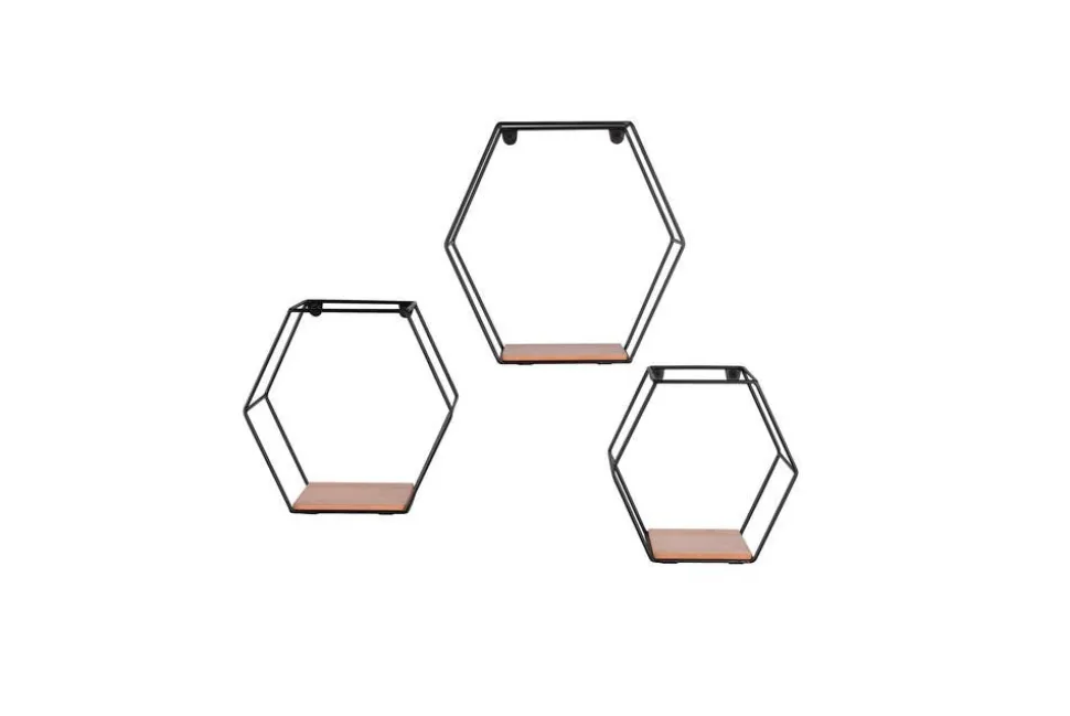Mirrors and More seinähylly Chiara musta/puu 3-pack