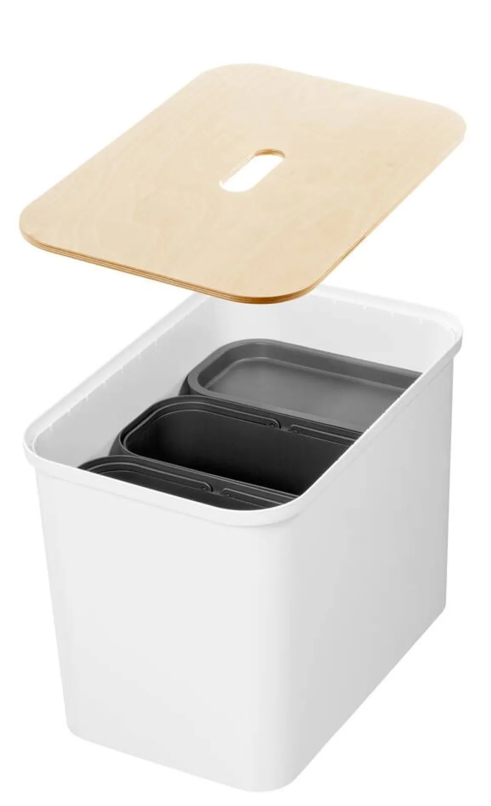 Smartstore Collect lajitteluastiasetti vanerikannella 76 L valkoinen